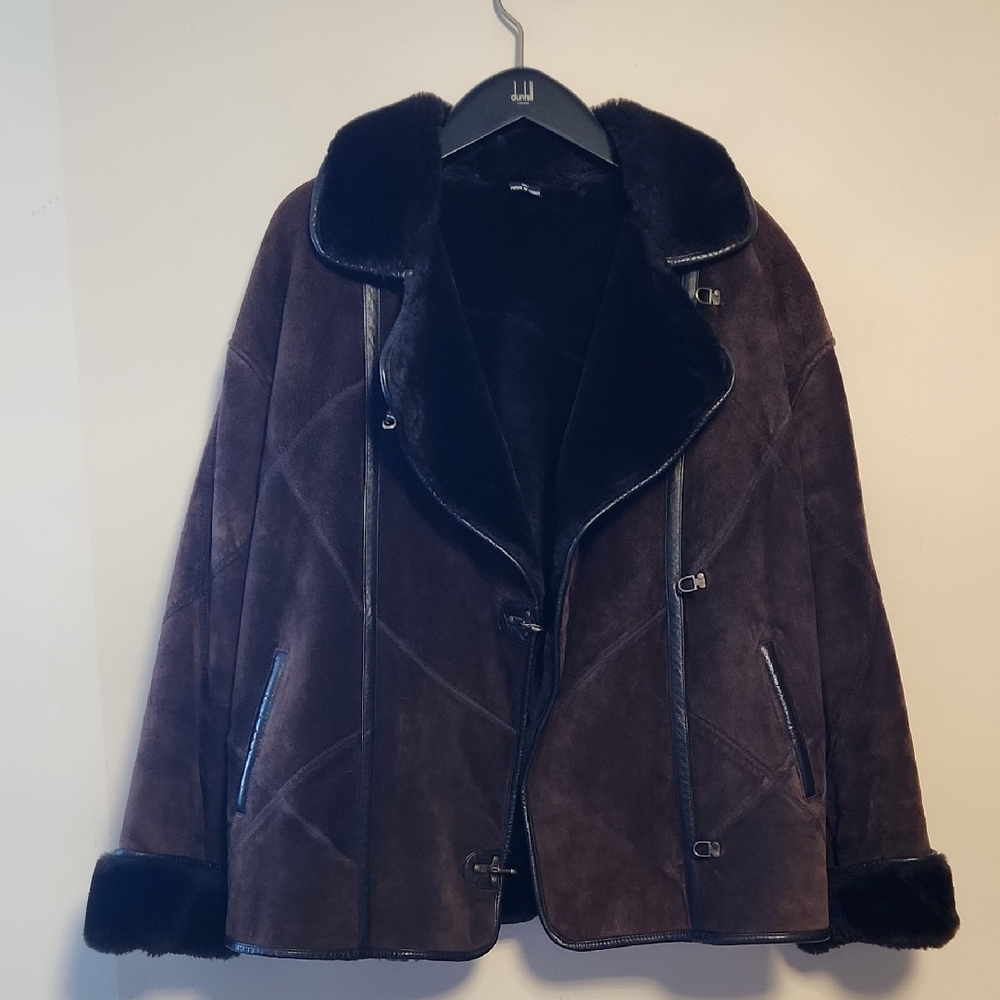 Vintage Gallery Women's Brown Leather Faux Fur Lined Jacket XL